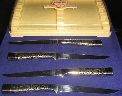 Juego de 4 cuchillos para carne Carvel Hall Briddell 1950 superpuestos de plata de ley vanadio azul Foto 1 de 3