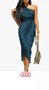PRETTYGARDEN Women's 2023 Ruched Bodycon One Shoulder Wrap Satin Belted Dress M - Picture 1 of 6