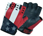 Mens Womens Patriot Usa Quality Fingerless Genuine Leather Motorcycle Gloves