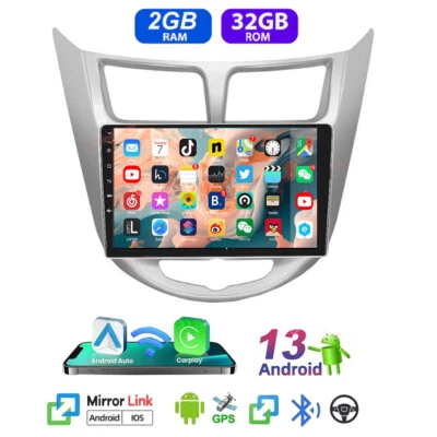 Radio estéreo para auto Apple CarPlay para Hyundai Accent 2011-2019 Android 13 GPS NAVEGACIÓN Foto 1 de 4