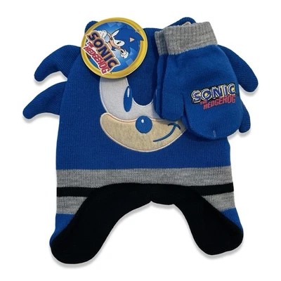 Juego de 2 sombreros y mitones oficiales Sonic The Hedgehog con orejas decorativas Foto 1 de 4
