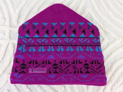 Columbia Azteca Lana Gorro Esquí Gorra Sombrero Navajo Canadá Años 90 Púrpura Verde azulado De colección Foto 1 de 4