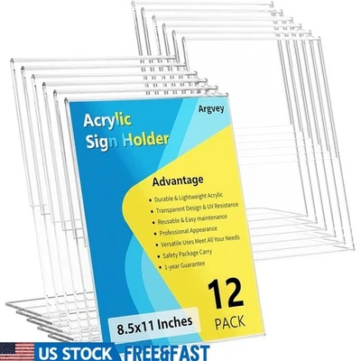 Clear Acrylic Sign Holder Slant Back Display 8.5x11 Menu Flyer 12 Pack New - Image 1 of 4