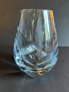 Heavy Clear Crystal Teardrop Vase Etched Bird in Flight Signed Numbered 6 Inch - Picture 1 of 11