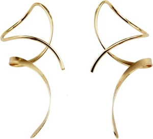 Pendientes para Mujer Espiral Enhebrador Pendientes Mano Doblados Cuelgan Oro 14K Par  - Imagen 1 de 6