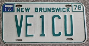 Placa de matrícula de radioaficionado New Brunswick 1985 # VE 1CU - Imagen 1 de 1