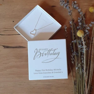 Feliz Cumpleaños Plata Corazón Colgante Cadena Collar Caja Regalo Personalizada - Imagen 1 de 3