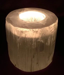 3" Selenite Candle holder Cylinder Tea Light Round Crystal Reiki Chakra Wicca. - Picture 1 of 1