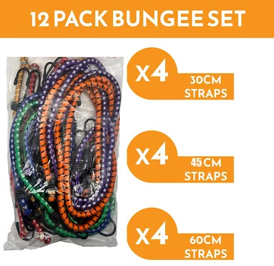 12 Pack Heavy Duty Bungee Cords with Hooks - Military Grade Elastic Straps UK - Image 1 of 2