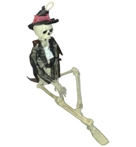 15” Hip Black Hat Wearing Halloween Skeleton Hangable Ornament Decor - Picture 1 of 9