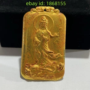 Brass copper carving dragon kwan yin statue gilt gold guan yin Pendant amulet - Picture 1 of 7