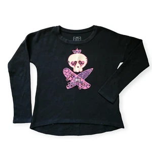 Nike Skull Graphic Girls Long Sleeve Waffle Thermal Top Black Size L (14-15) - Picture 1 of 9
