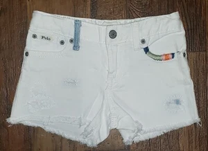 Polo RALPH LAUREN Girls White Denim Cut Off Shorts With Colorful Embroidery - Picture 1 of 2