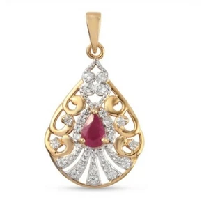 Natural African Burmese Ruby and Zircon Pendant 14K Gold Overlay Sterling Silver - Picture 1 of 6