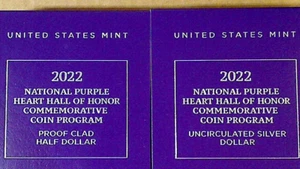 SPECIAL 2022 W PURPLE HEART PROOF & UNCL SILVER DOLLAR COIN SET US MINT OGP - Picture 1 of 6