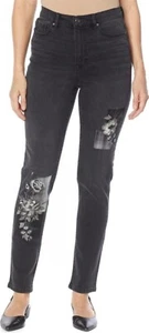 DG2 Diane Gilman Stretch Embroidered Skinny Jean Black 8 NEW (113) - Picture 1 of 1