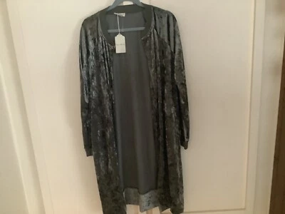 Dark Green Dark Shimmery Velvet Look Open Front Duster Cardigan - Image 1 of 4