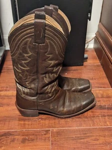 Justin Chestnut Brown Leather Mid-Calf Western Square Toe Boots - Size 10-B - Picture 1 of 7