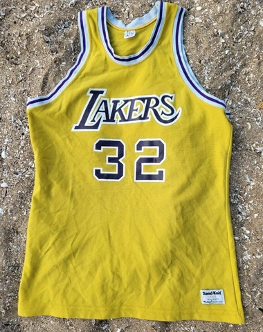 Authentic Sand Knit Magic Johnson #32 Los Angeles Lakers Vintage Jersey 42 M Cover