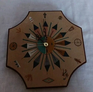 Orologio vintage Navajo dipinto sabbia con simboli, sole e aquila 11,25 pollici x 11,25 pollici - Foto 1 di 4
