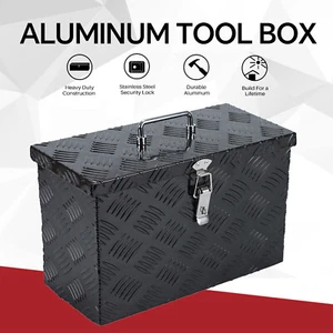 16"X 7.5"X 10" Truck Aluminum Tool Box Car Trailer Pickup Box 5 Bar Tread Blacrd - Picture 1 of 10