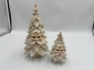 Set 2 statuine vintage Roman Inc alberi da tavola scolpiti faccia di Babbo Natale alberi - Foto 1 di 18