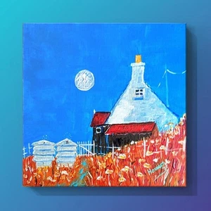 Pintura al óleo colorista escocés Iona Cottage with Bee Hives David R Howard - Imagen 1 de 3