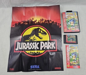 SEGA SONIC HEDGEHOG 3 VIDEO GAME COMPLETE CASE JURASSIC PARK POSTER & MANUAL - Picture 1 of 7