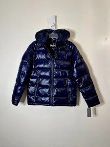 Michael Kors insulated quilted hooded men’s puffer jacket shiny navy NWT size S - Picture 1 of 9