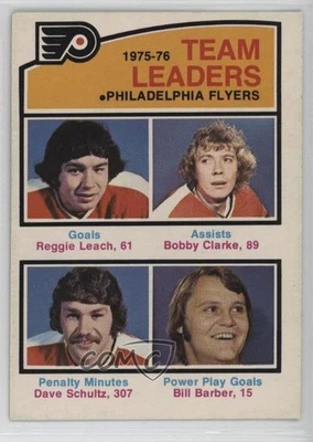 1976 O-Pee-Chee Team Leaders Reggie Leach Bobby Clarke Dave Schultz Bill Barber - Image 1 of 2