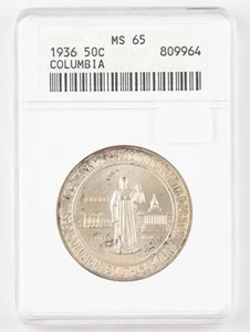1936 "P" Commemorative *COLUMBIA* Half Dollar 50c ANACS MS65 #ggx - Picture 1 of 5