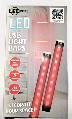 Ledeez RED LED USB light Bar Two 5" LED Bars On A 65" Cable NIB Peel & Stick - Image 1 of 2