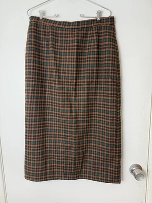 Le Mezelle São Paulo Brazil vintage plaid wool button back midi pencil skirt M - Image 1 of 4