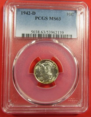 1942-D 10c PCGS MS63. Very pretty with golden toning. Nice! (1125046). - Image 1 of 2