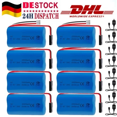 8x Li-ion Akku 7,4v 2000mah Batterie 2p Stecker Mjx T640 F39 F49 T39 Rc Syma 822 - Bild 1 von 4