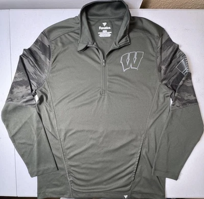 Camisa Wisconsin Badgers Cuarto Cremallera Para Hombre Verde Mediana NCAA Fútbol OHT Fanáticos Foto 1 de 4