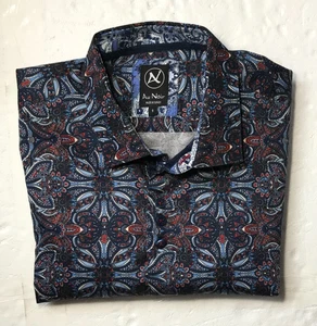 Au Noir Mens Button Front Shirt Sz 5 (XL) Blue Floral Pattern Long Sleeve - Bild 1 von 8
