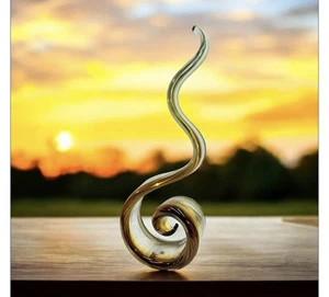 HGT Amber Glass Ribbon Swirl Sculpture Abstract Art Glass  - Picture 1 of 9