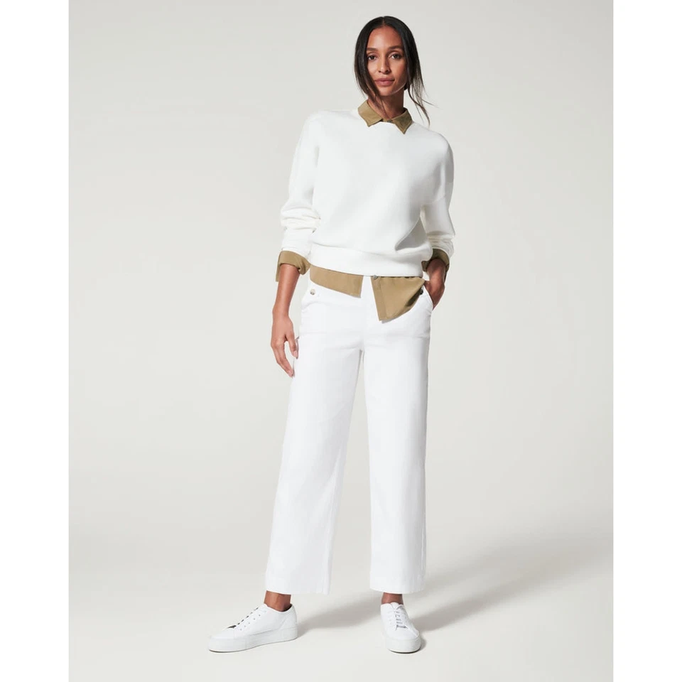 SPANX Stretch Twill Cropped Wide Leg Pant Bright White Medium Stretch Shape
