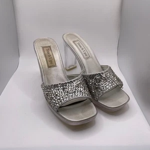 Vintage 90s Y2K Touch Ups Clear Sequined Heels Sz 7.5 - Picture 1 of 4