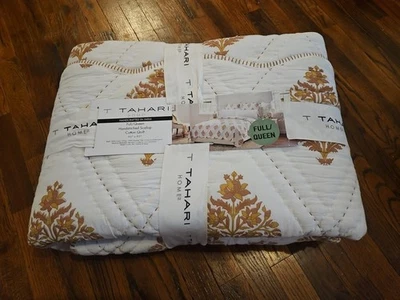 Tahari 100% 棉手工缝绒棉被 90 x 92 全新 — 第 1/4 张图片