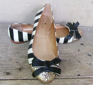 Kate Spade New York Womens Trixie Black & White Stripe Bow Ballet Flats Size 8M - Picture 1 of 8