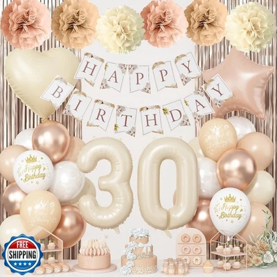 30 岁米色生日装饰,奶油色箔 30 号心形棕褐色星星  — 第 1/4 张图片