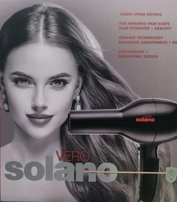 Secador de Pelo Ligero Solano Vero 1600W - Negro AC Motor Italiano con 1500 horas Foto 1 de 4
