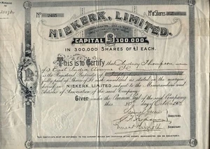 1903 NIEKERK LIMITED (Klerksdorp Gold Mining Co) £1- share - Picture 1 of 1