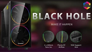 GameMax Black Hole Gaming Gehäuse | 2x 200mm ARGB LED Lüfter | ATX | Midi-Tower - Bild 1 von 11