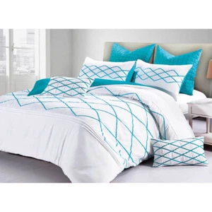 Turquoise Blue Quilt Cover Diamond Cross Aqua Ribbon Applique Duvet Cover Set - Picture 1 of 4