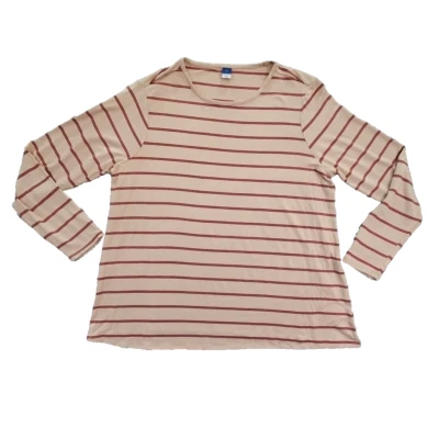 Old Navy Para Mujer Talla Grande Manga Larga Lujo Crew Toupe y Ladrillo Rayas Náutico Foto 1 de 4