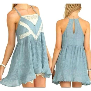 Umgee Dress Top Size S Babydoll Blue White Lace Beach Fairy Swim Summer Womens - Picture 1 of 5