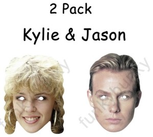 2 Pack Kylie Minogue & Jason Donovan 1980's Celebrity Card Face Mask Fancy Dress